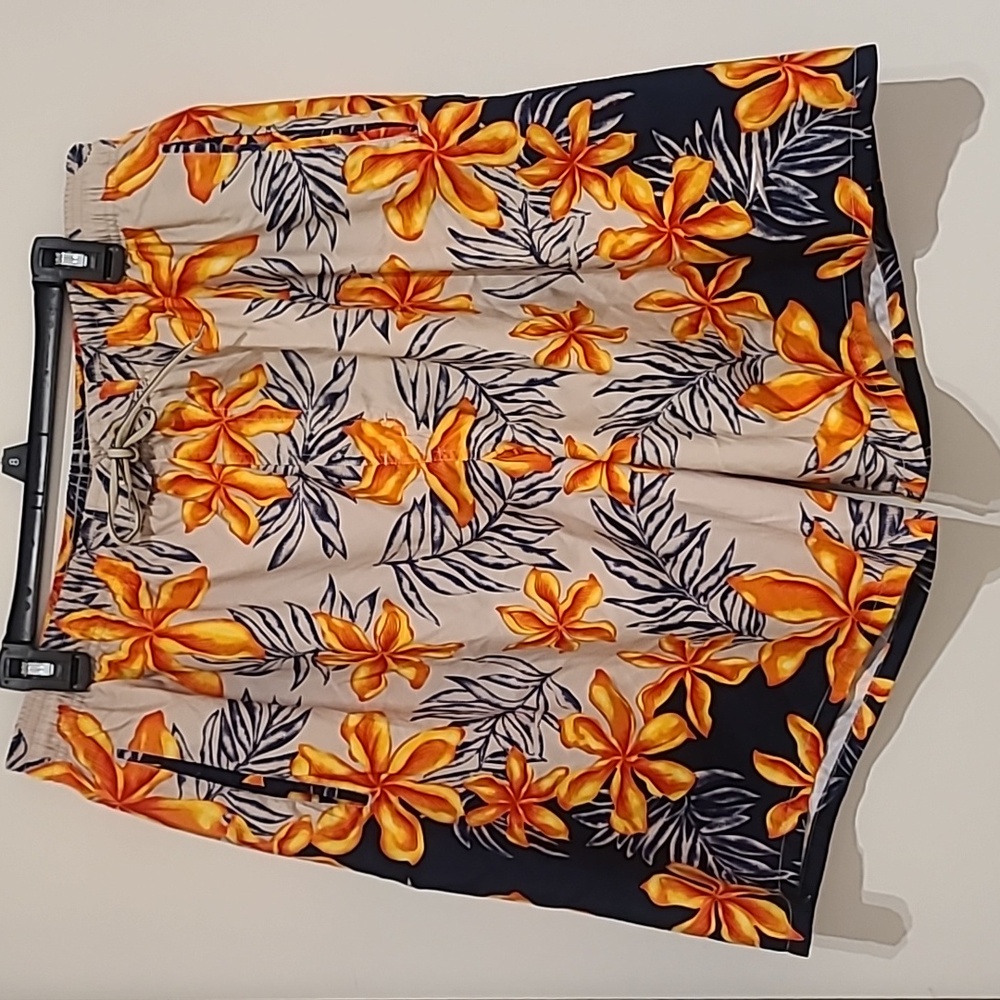 Speedo Mens XLrg Bondi Etched Floral Boardshorts - Orange Beige Navy